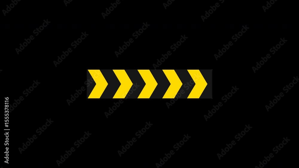Yellow Black Arrow Animation. Motion Graphic Loop. Warning Transition Element. Transparent Background Only On 4K