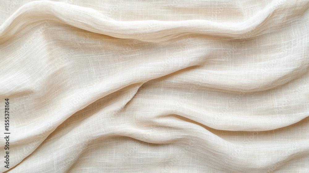 Fototapeta premium Soft cream linen fabric draped elegantly, showcasing delicate texture and subtle folds