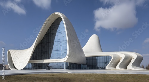 Unique Architectural Form Underneath a Clouded Sky