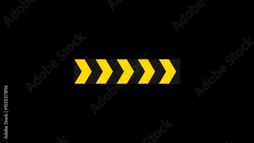 Yellow Black Arrow Animation. Motion Graphic Loop. Warning Transition Element. Transparent Background Only On 4K