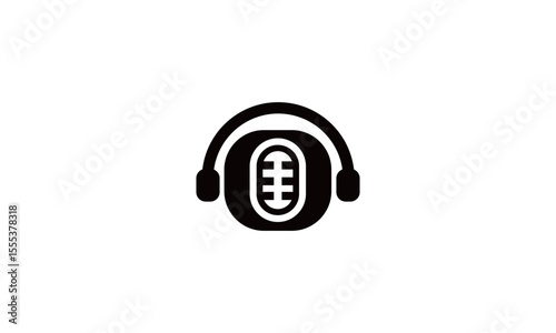 Headphone Icon with Microphone – Podcast and Audio Communication Symbol