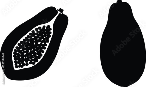 Sweet Papaya Silhouettes: Whole and Halved Tropical Fruit Icons

