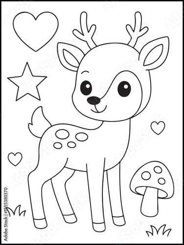 Adorable Deer Coloring Page for kids– Printable Forest Animal Activity Sheet for Children.  Excellent for use in coloring books, homeschool projects, or classroom nature themes.