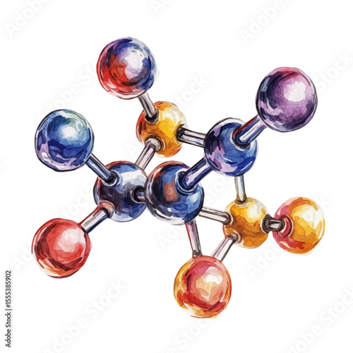 Molecules In Darkness, watercolor clipart vector, isolated on a white background.