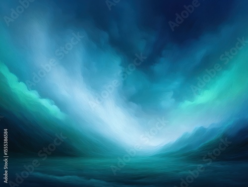 Abstract blue light landscape painting, surreal water, horizon, nature, dreamscape