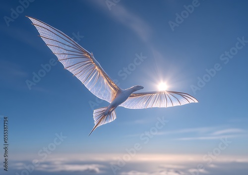 Fantasy creature soaring in sky