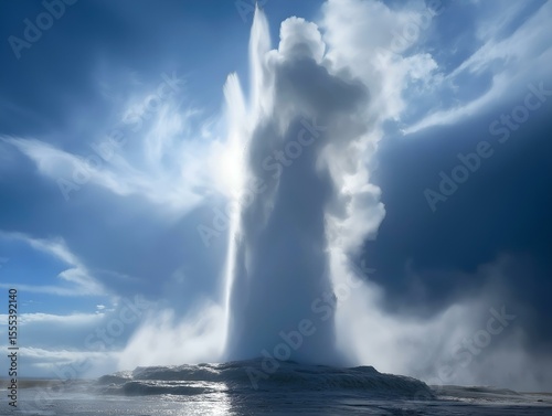 Wallpaper Mural geyser eruption, bright sky, powerful plume, stark landscape Torontodigital.ca