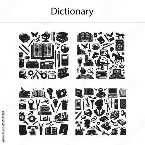 High-Resolution Open Dictionary Book Page with English Words and Definitions in Focus, Knowledge Concept, Language Learning Resource, Vintage Paper Texture, Academic Reference Material, Close-up Macro