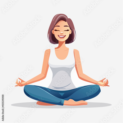 Vector illustrations of younger women seated in peaceful yoga poses, reflecting mindfulness, positivity, and strength in a wellness lifestyle setting.