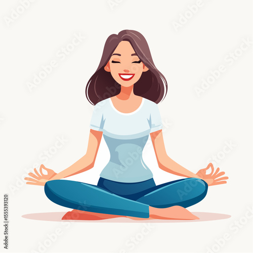 Vector illustrations of younger women seated in peaceful yoga poses, reflecting mindfulness, positivity, and strength in a wellness lifestyle setting.