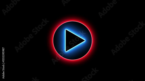 Neon Video, audio neon play button icon animation.