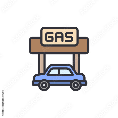 Modern Depiction Of A Blue Car At A Gas Station On Transparent Backdrop