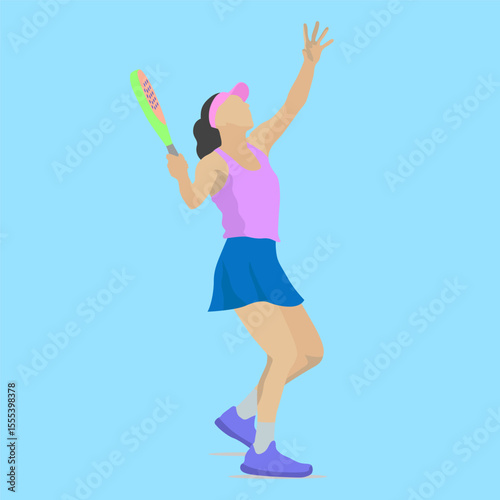 illustration Girl in pink dress holding padel tennis racket and ball while playing padel tennis