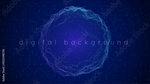 3d Dots Sphere. Particle Abstract Background. Technology Bg With Network Globe. Digital Tech Vector With Particles. Cyber Data Sphere With A Circular Wire And Mesh Grid. Blue 3d Dots Sphere.