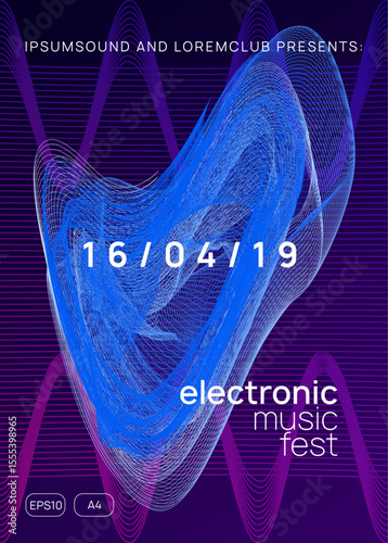 Fest Design. Night Club Festival Element. Pink Music Poster. Dance Banner. Psychedelic Beat Invitation. Trance Cover. Violet Edm Set. Blue Fest Design