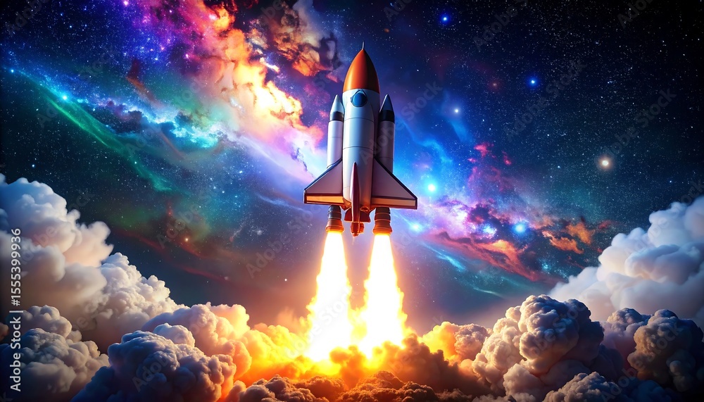 Obraz premium Rocket launch into vibrant nebula