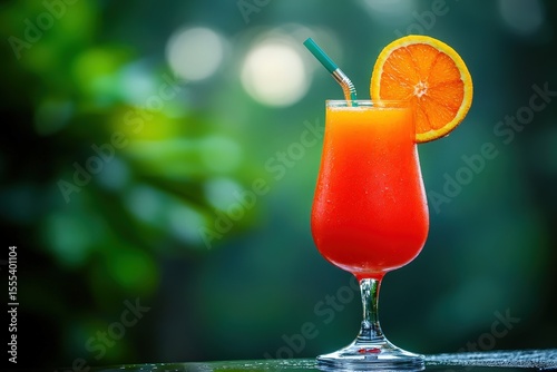 Vibrant orange cocktail in a stemmed glass.