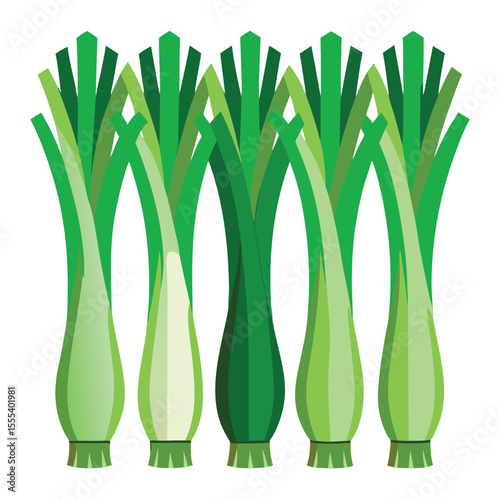six leeks vegetable separately set  isolated  on white background