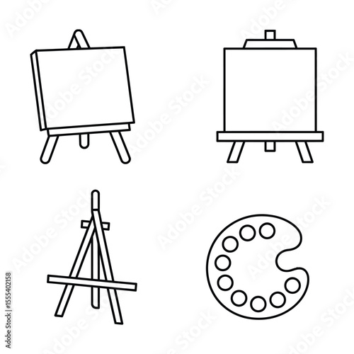 Art Studio Tools Line Icons: Easel and Palette for Creative Designs

