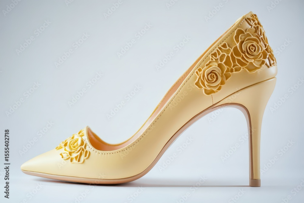 Obraz premium Delicate yellow heels with rose embossed detailing.