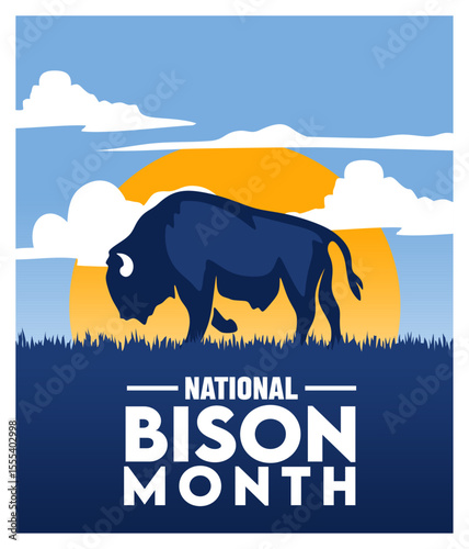 Happy National Bison Month with a silhouette of a bison