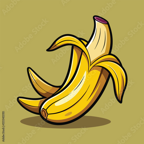 Colorful illustration of a partially peeled banana with bold outline and a clean background.