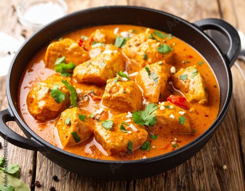 indian chicken curry in balti dish