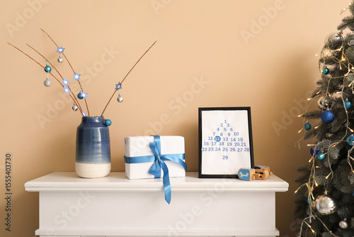 Mantelpiece with Hanukkah d...