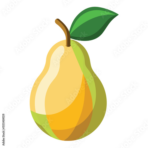 Simple stylized illustration of a ripe pear with a green leaf isolated on a white background