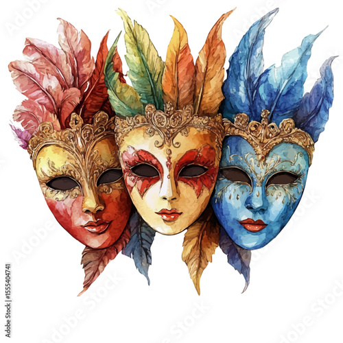 watercolor of Masks Ceremonial, vector, isolated on a white background.