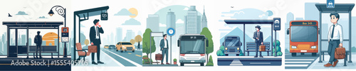 vector image of a man waiting at a bus stop on a white background