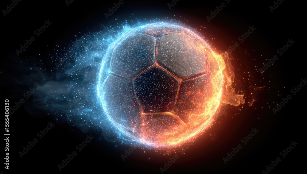 Fototapeta premium Fiery Soccer Ball Emits Intense Energy and Glow