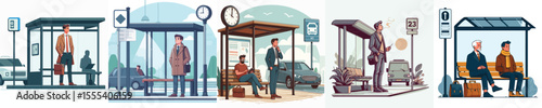 vector image of a man waiting at a bus stop on a white background