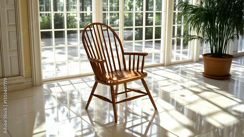 Fototapeta premium Sunlit Wooden Chair in Room