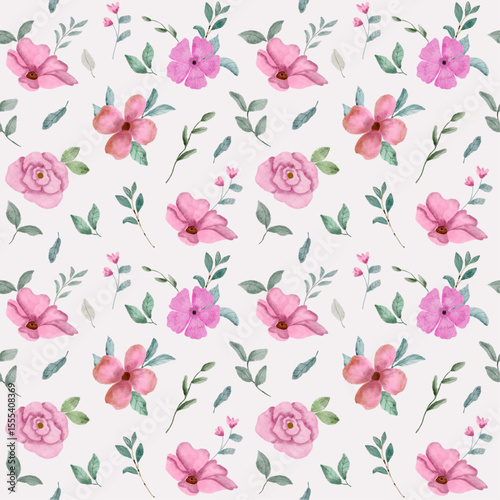 soft pink floral watercolor seamless pattern