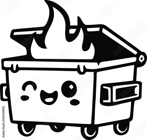 Cute dumpster fire design isolated on white background eps