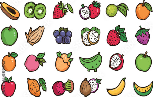 Colorful whole and sliced fruits vector elements for design