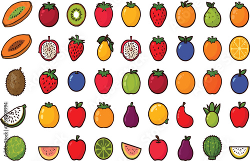 Whole and sliced fruits vector elements colorful illustration