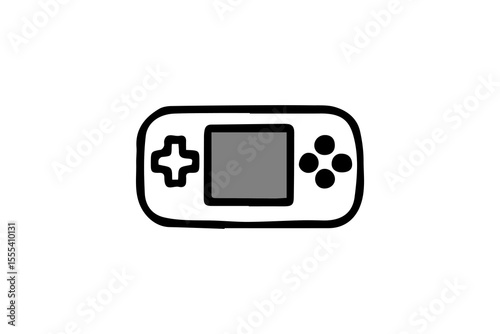 The device features a central rectangular screen shaded in gray, a directional pad (D-pad) on the left, and four circular buttons on the right