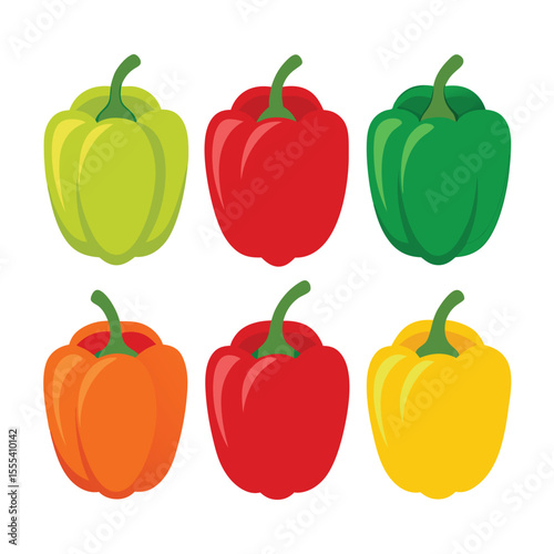 six peppers vegetable separately set  isolated  on white background