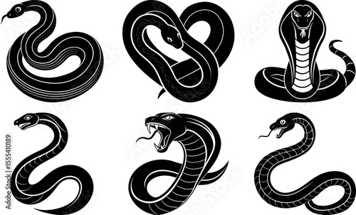 Snake Silhouette Collection Editable Vector Bundle for Mythical, Nature, and Tattoo Design Projects