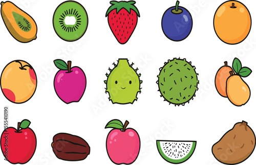 Colorful whole and sliced fruits vector elements illustration