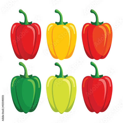 six peppers vegetable separately set  isolated  on white background