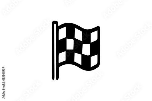 The flag is shown waving with a pattern of alternating black and white squares, commonly used to signal the finish line in motorsports