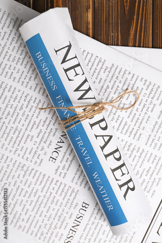 Daily newspapers on wooden ...