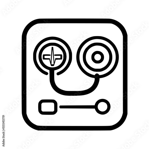 Abstract icon of a mixing console with knobs and a slider, presented in a bold, minimalist style.