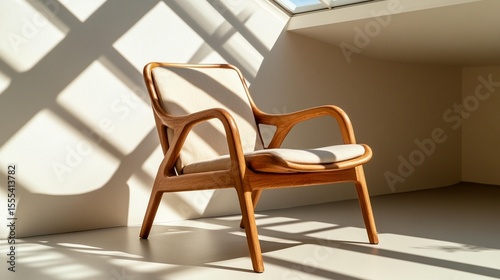 Modern Wooden Armchair in Sunlight
