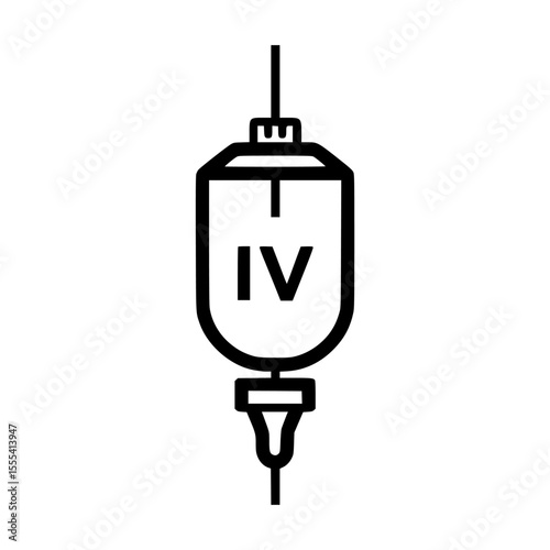 Intravenous drip bag icon, medical treatment, fluid delivery system.