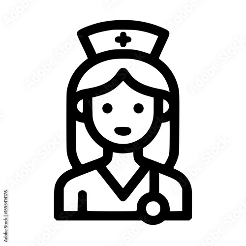 Simple black line art illustration of a female nurse.