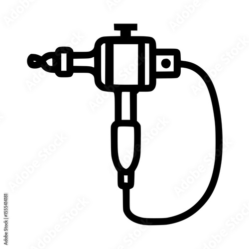 Black and white line drawing of a tattoo machine with a cord.
